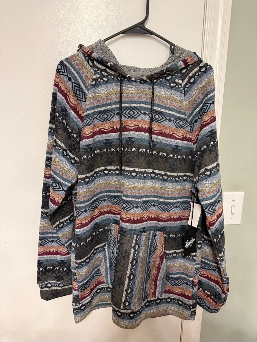 Brooklyn Cloth Multicolor Striped Hooded Pullover in Gray, Blue & Burgundy